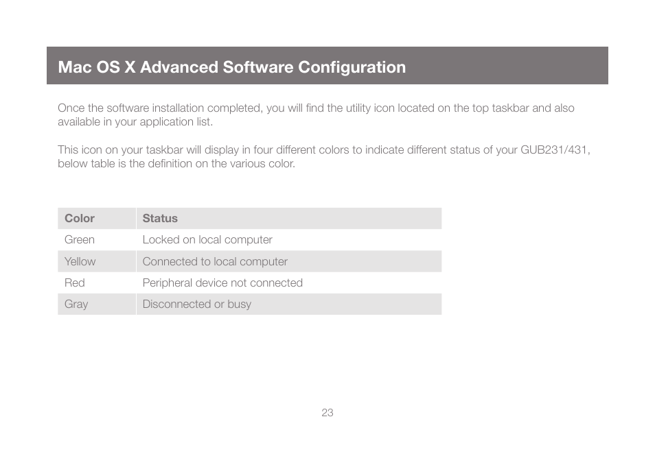 Mac os x advanced software configuration | IOGear GUB431 User Manual | Page 23 / 36