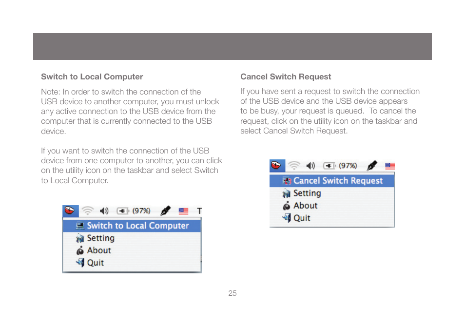 Switch to local computer, Cancel switch request | IOGear GUB431 User Manual | Page 25 / 36