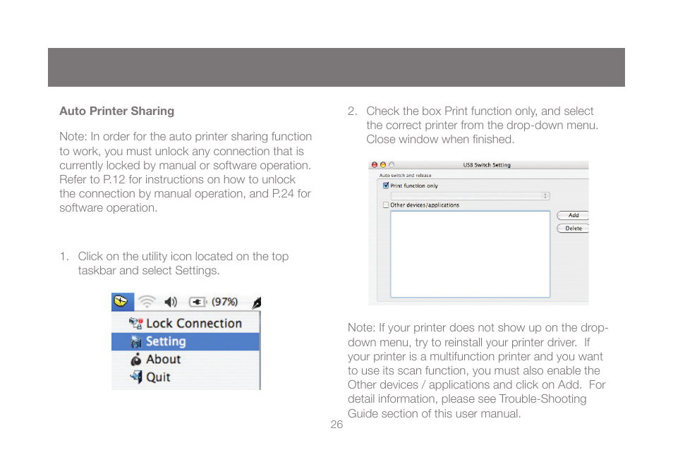 Auto printer sharing | IOGear GUB431 User Manual | Page 26 / 36