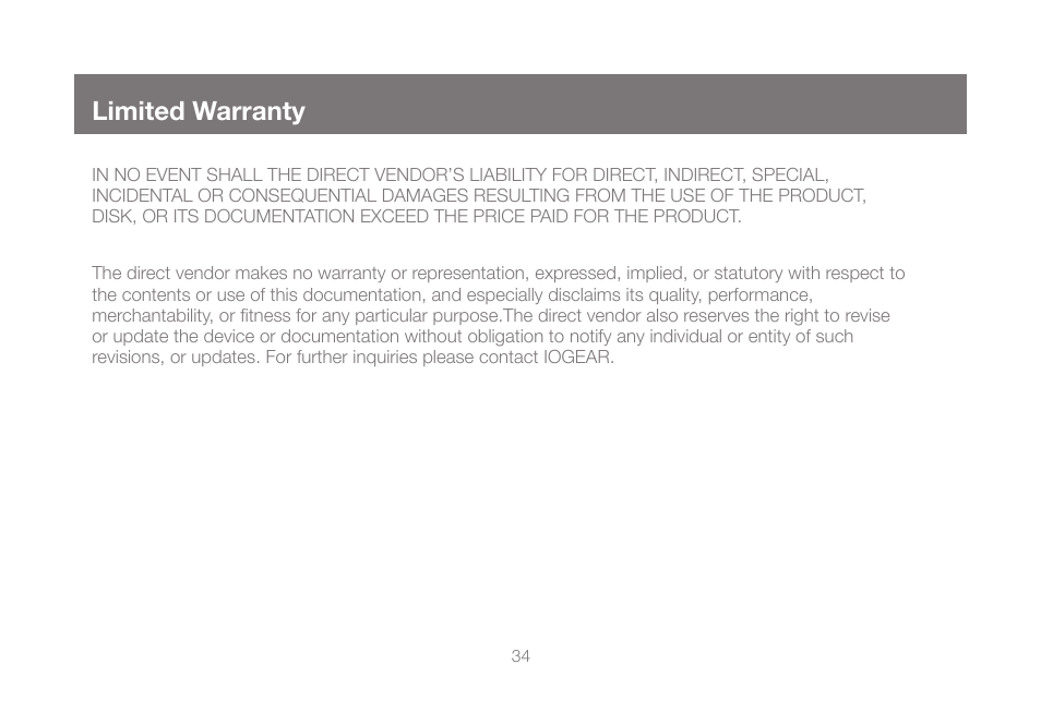 Limited warranty | IOGear GUB431 User Manual | Page 34 / 36