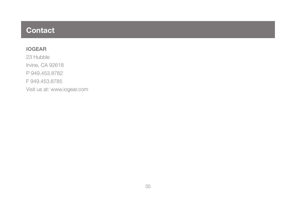 Contact | IOGear GUB431 User Manual | Page 35 / 36