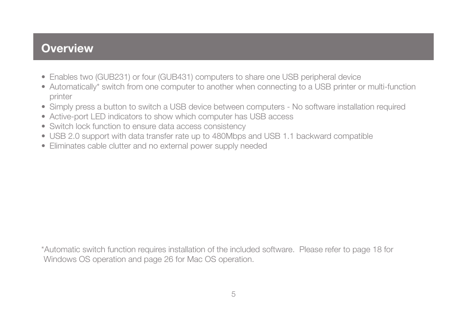 Overview | IOGear GUB431 User Manual | Page 5 / 36