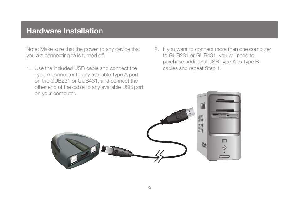 Hardware installation | IOGear GUB431 User Manual | Page 9 / 36