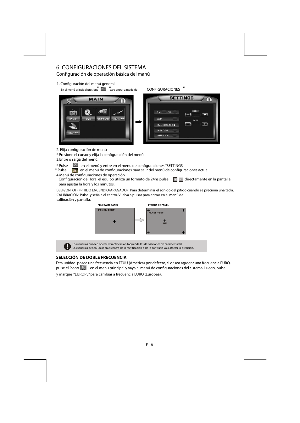 Configuraciones del sistema, Configuración de operación básica del manú | Boss Audio Systems BV9155B User Manual | Page 11 / 33