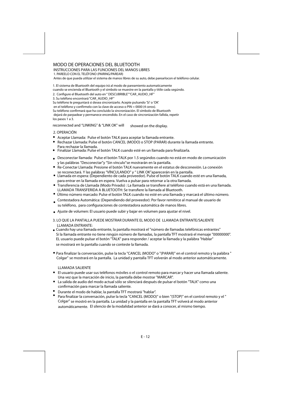 Bv9155b_um-spa-14, Modo de operaciones del bluetooth | Boss Audio Systems BV9155B User Manual | Page 15 / 33