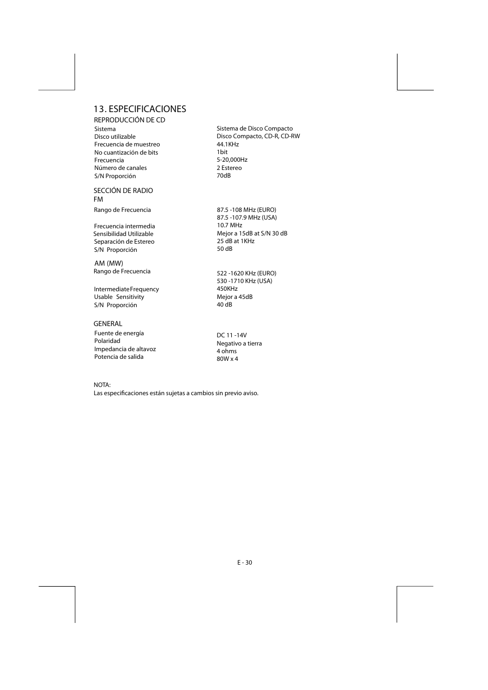 Bv9150_um-spa-28, Especificaciones | Boss Audio Systems BV9155B User Manual | Page 33 / 33