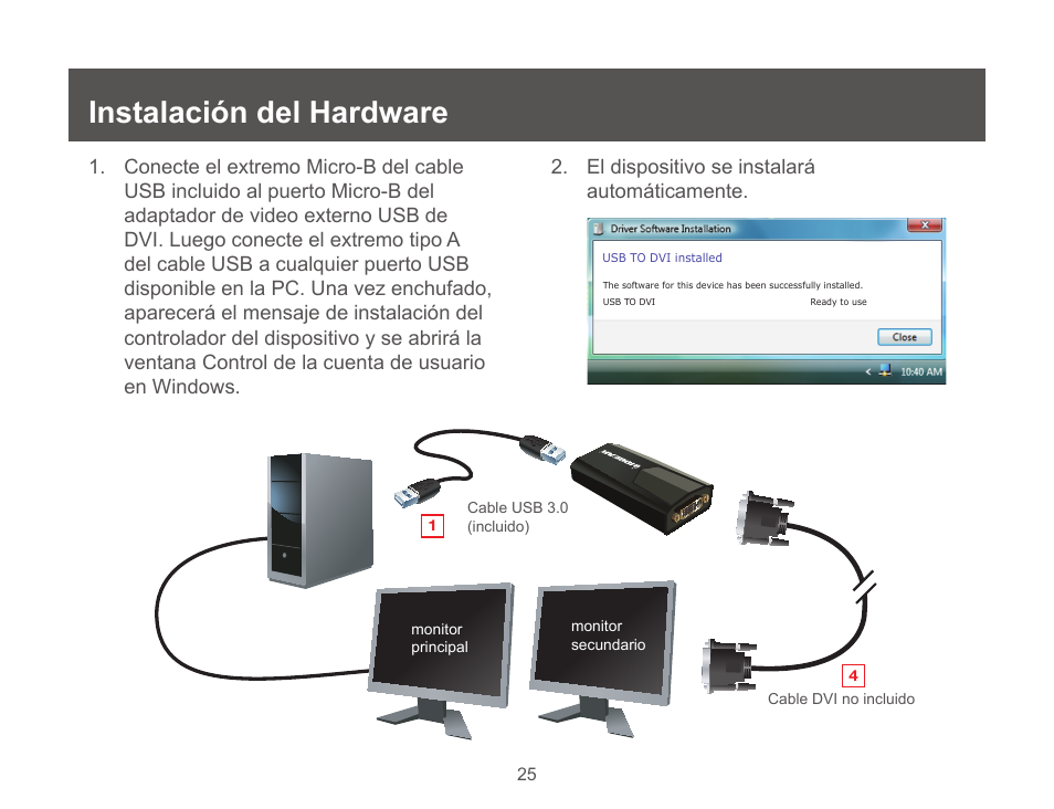 Instalación del hardware | IOGear GUC3020DW6 User Manual | Page 25 / 32