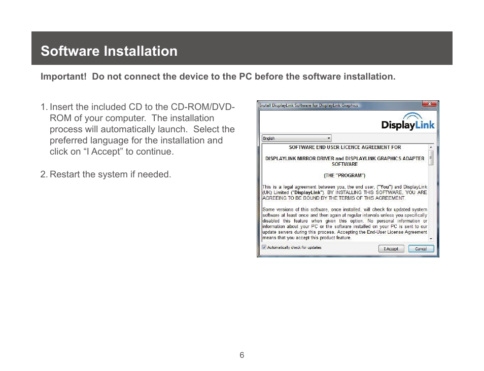 Software installation | IOGear GUC3020DW6 User Manual | Page 6 / 32