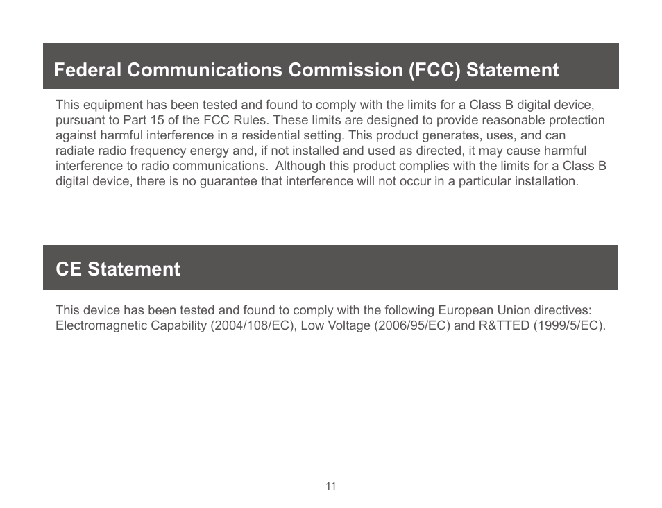 Federal communications commission (fcc) statement, Ce statement, Federal communications commission | Fcc) statement | IOGear GUC3025HW6 User Manual | Page 11 / 32