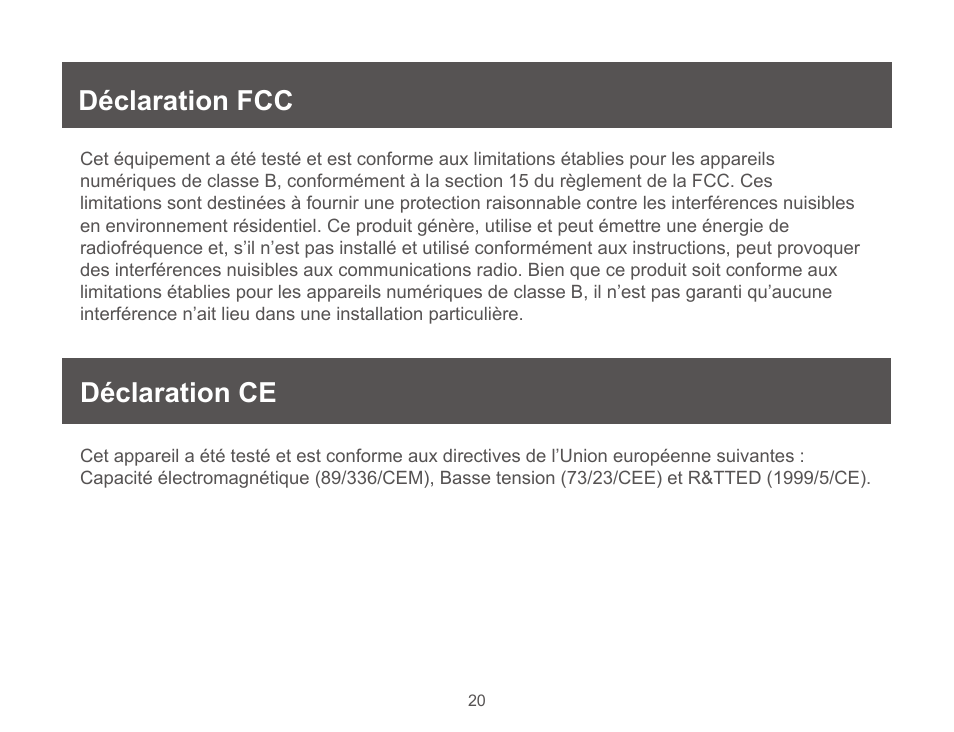 Déclaration fcc, Déclaration ce, Déclaration fcc déclaration ce | IOGear GUC3025HW6 User Manual | Page 20 / 32