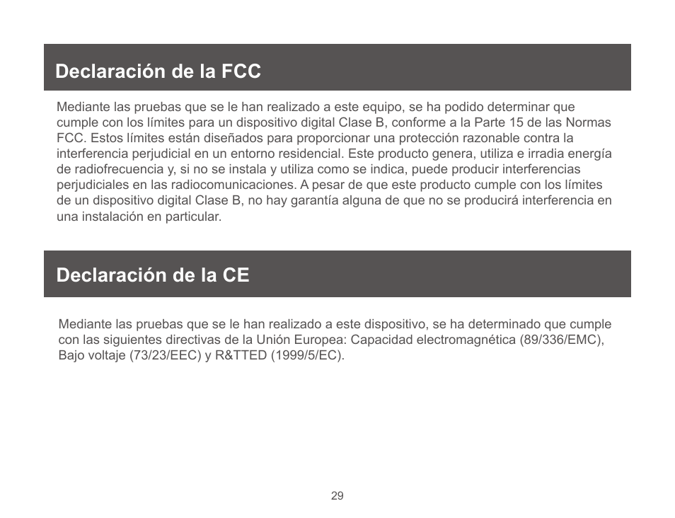 Declaración de la fcc, Declaración de la ce | IOGear GUC3025HW6 User Manual | Page 29 / 32