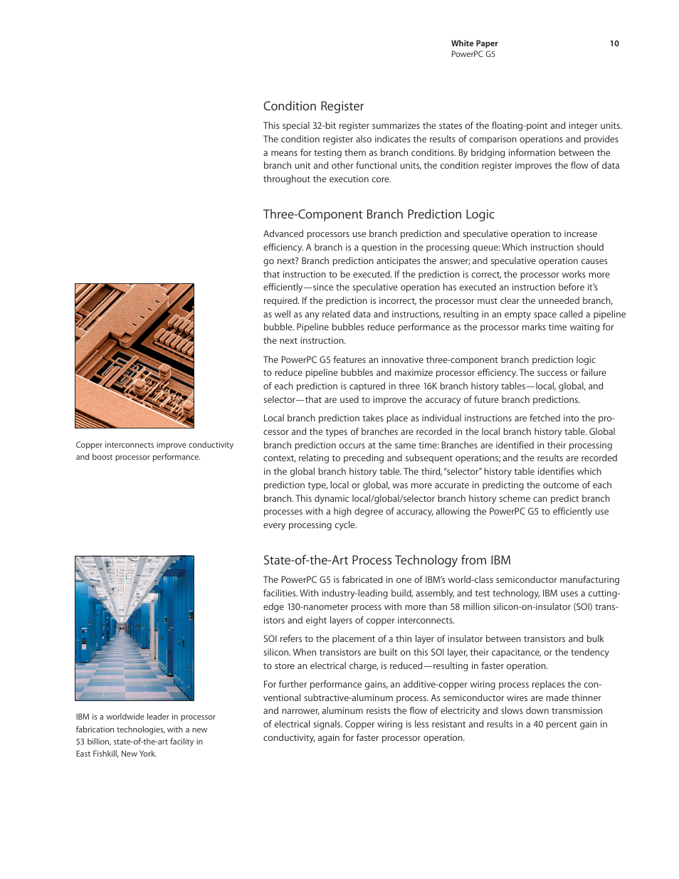 Condition register, Three-component branch prediction logic, State-of-the-art process technology from ibm | Apple PowerPC G5 User Manual | Page 10 / 15
