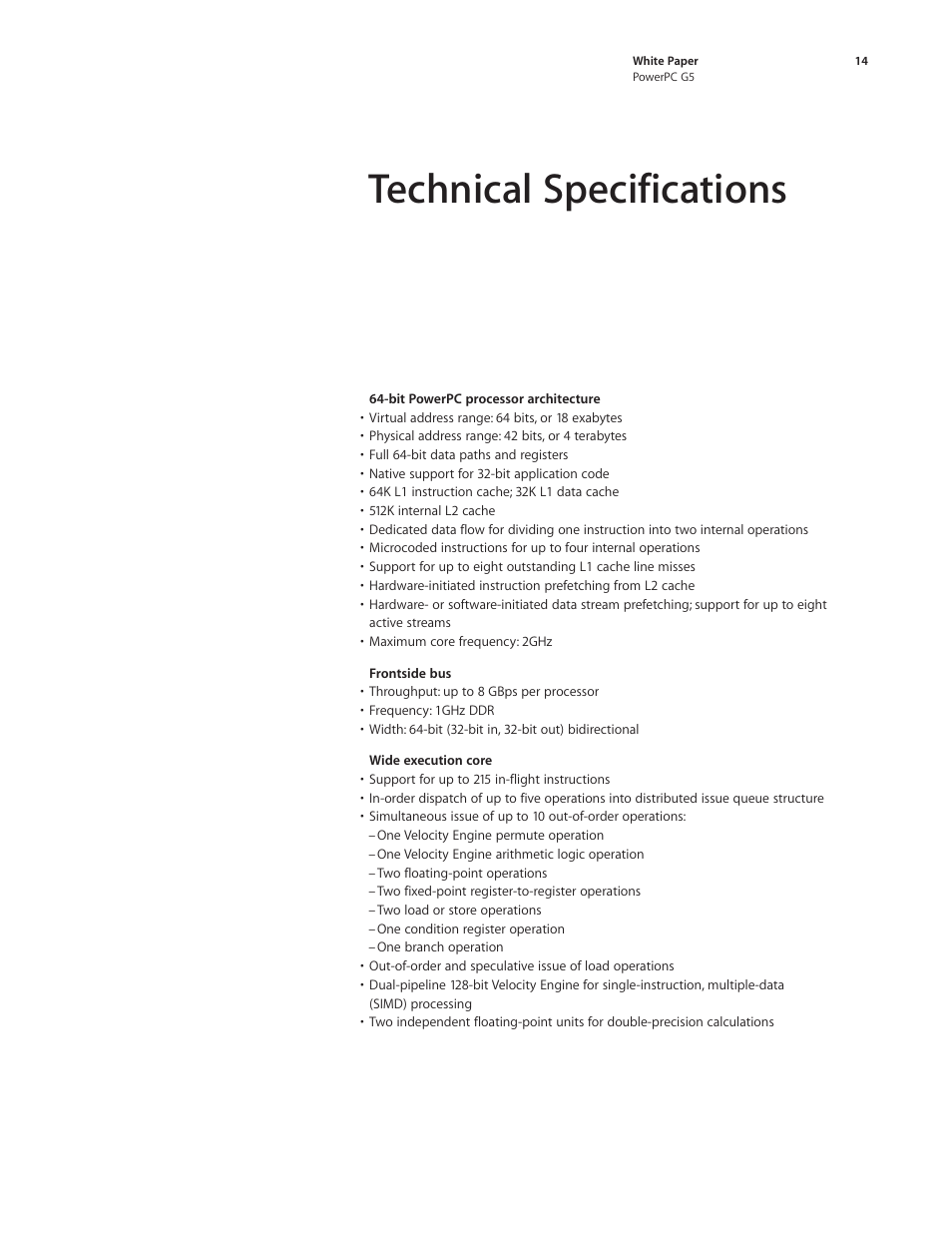 Technical specifications | Apple PowerPC G5 User Manual | Page 14 / 15