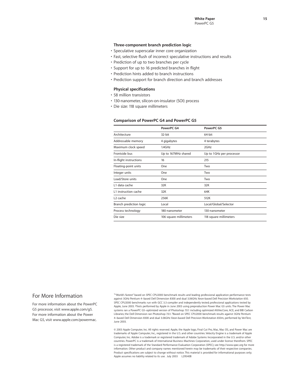 For more information | Apple PowerPC G5 User Manual | Page 15 / 15