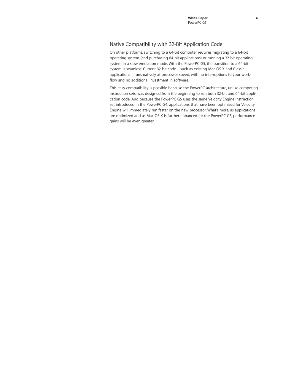 Native compatibility with 32-bit application code | Apple PowerPC G5 User Manual | Page 6 / 15