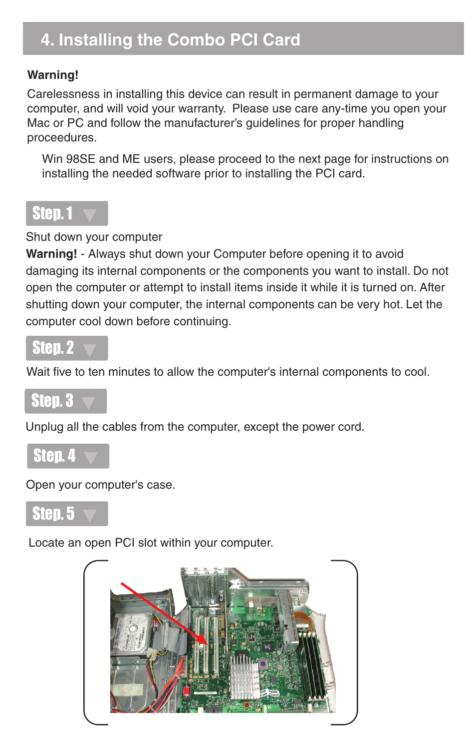 Installing the combo pci card | IOGear GUF320 User Manual | Page 4 / 9