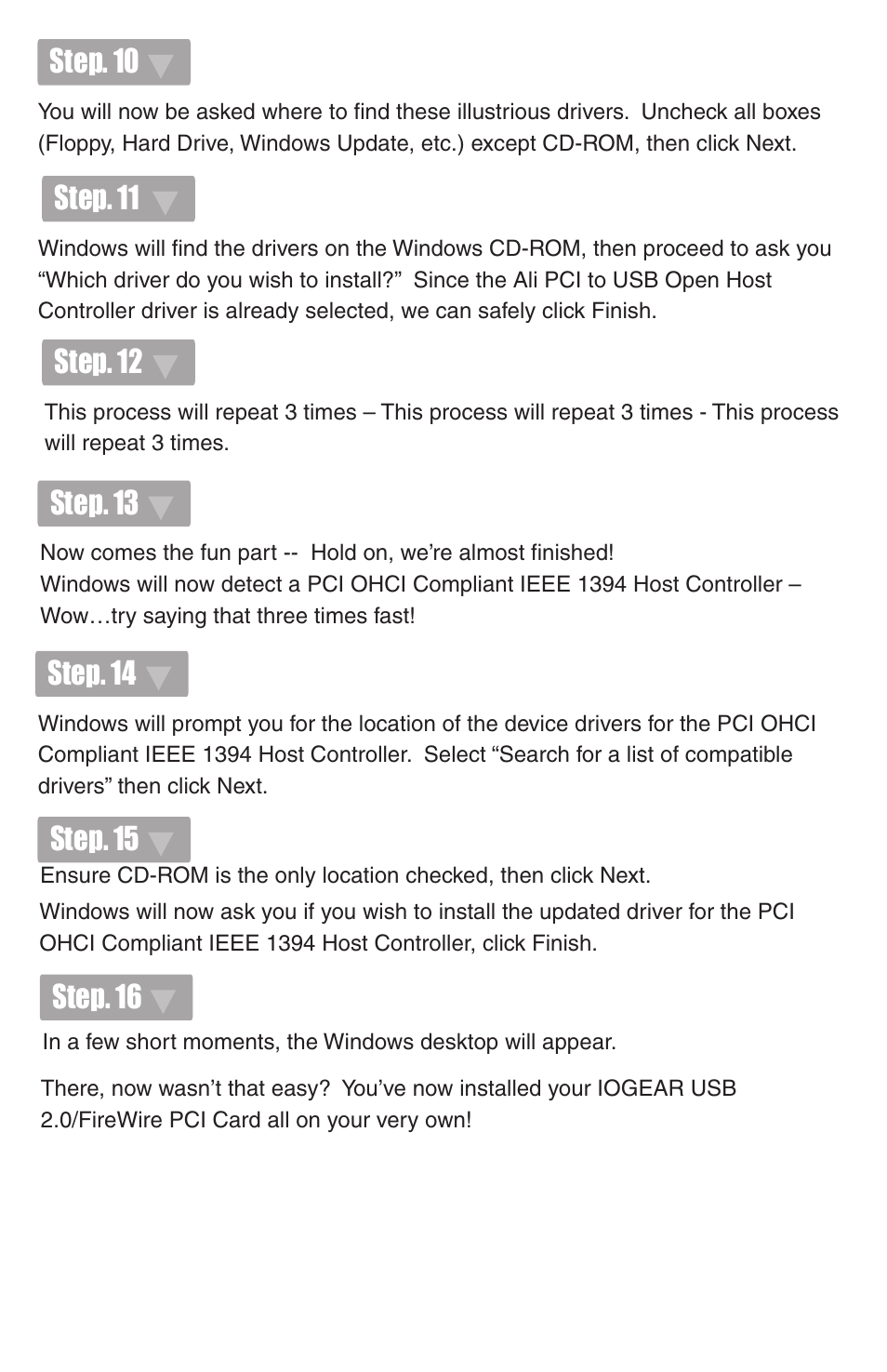 Step. 10, Step. 11, Step. 12 | Step. 13, Step. 14, Step. 15, Step. 16 | IOGear GUF320 User Manual | Page 7 / 9