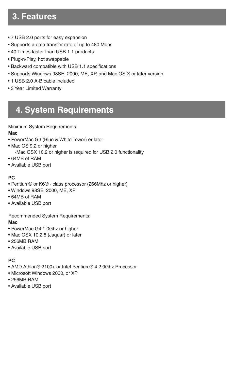 Features, System requirements | IOGear GUH227 User Manual | Page 3 / 6
