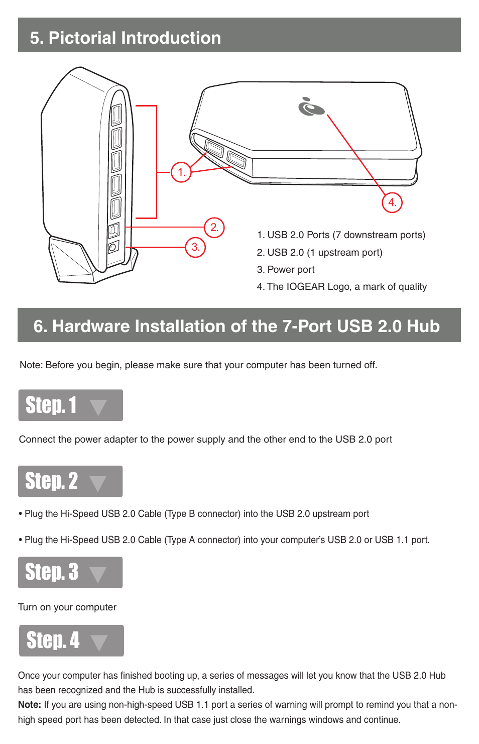 Step. 1, Step. 2, Step. 3 | Step. 4 | IOGear GUH227 User Manual | Page 4 / 6