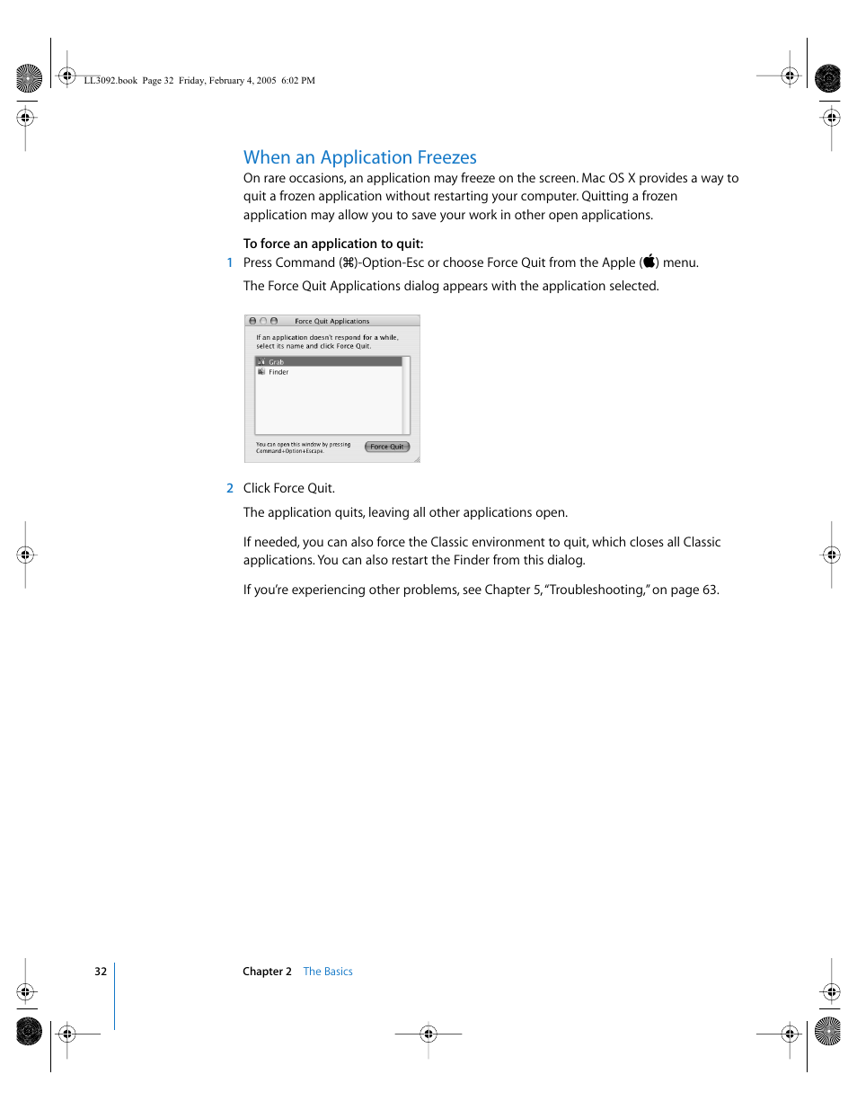 When an application freezes | Apple PowerBook G4 (15-inch, 1.67/1.5 GHz) User Manual | Page 33 / 112