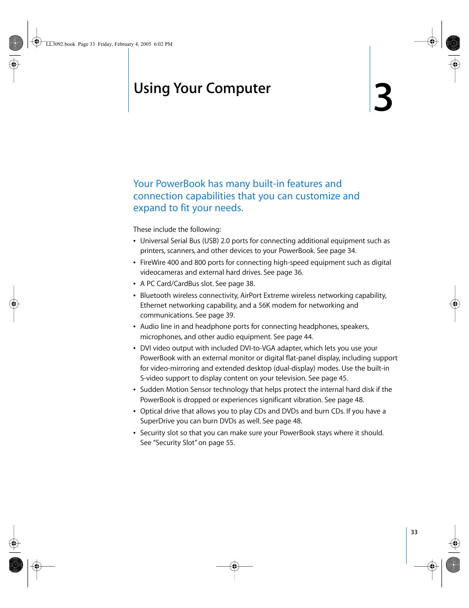 Using your computer, Chapter 3 | Apple PowerBook G4 (15-inch, 1.67/1.5 GHz) User Manual | Page 34 / 112