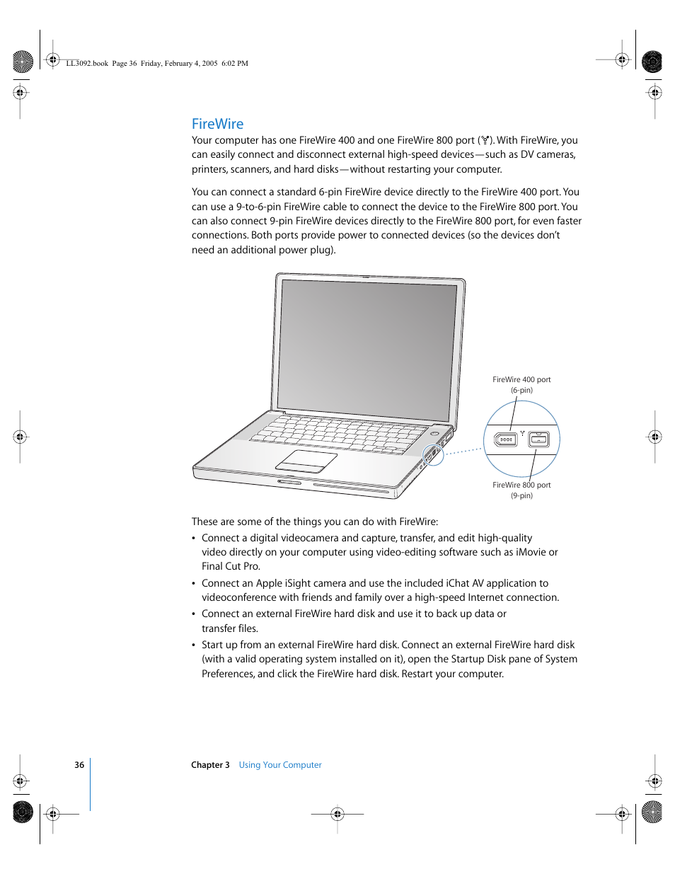 Firewire | Apple PowerBook G4 (15-inch, 1.67/1.5 GHz) User Manual | Page 37 / 112