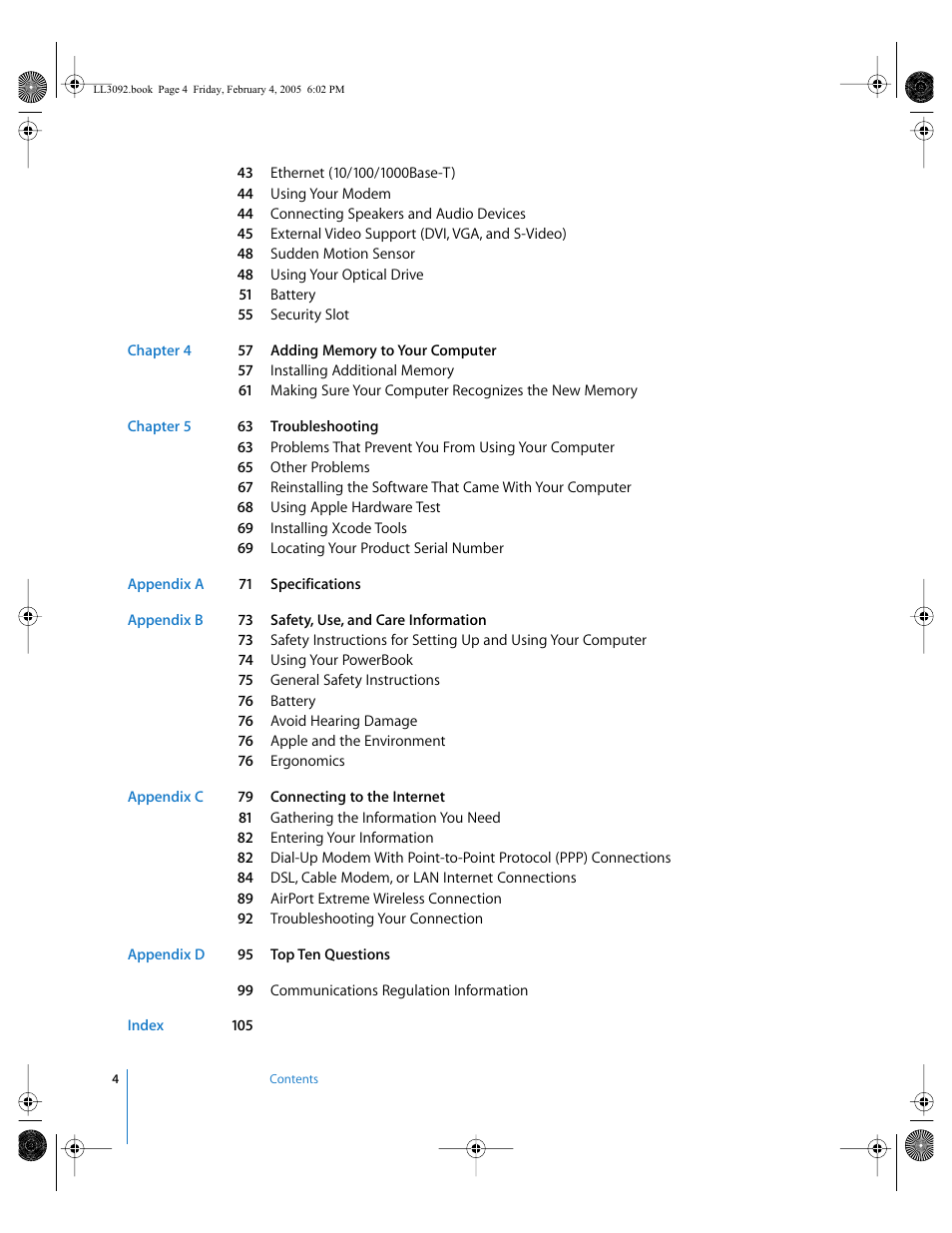 Apple PowerBook G4 (15-inch, 1.67/1.5 GHz) User Manual | Page 5 / 112