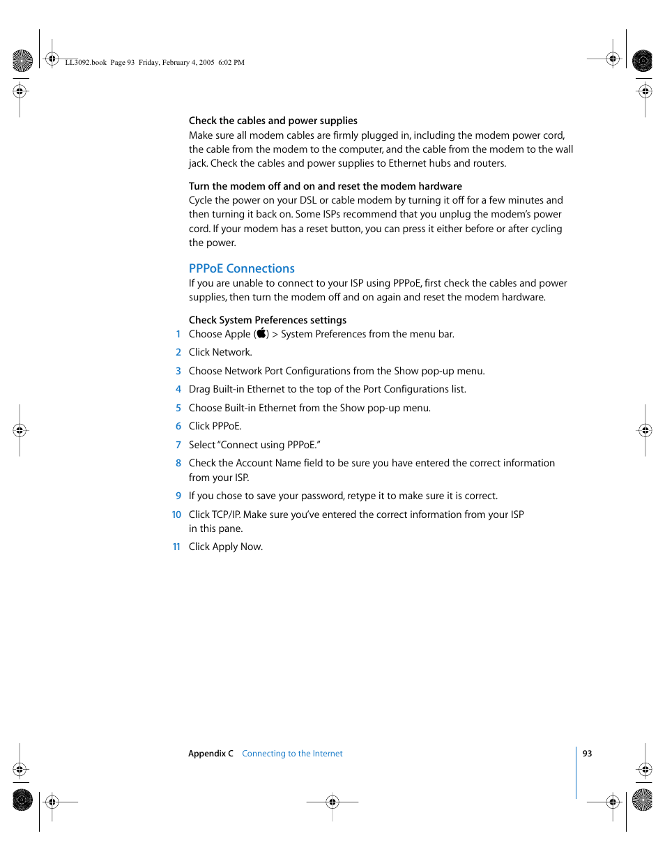 Pppoe connections 93 | Apple PowerBook G4 (15-inch, 1.67/1.5 GHz) User Manual | Page 94 / 112