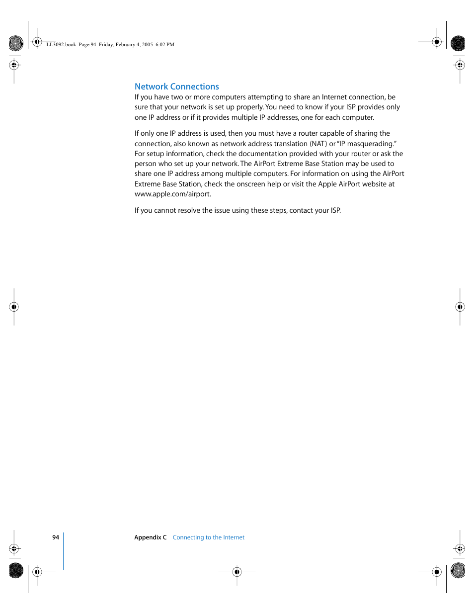 Network connections 94, Network connections | Apple PowerBook G4 (15-inch, 1.67/1.5 GHz) User Manual | Page 95 / 112