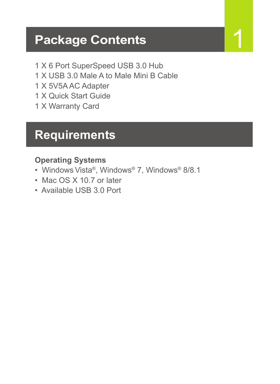 Requirements package contents | IOGear GUH326 User Manual | Page 2 / 6