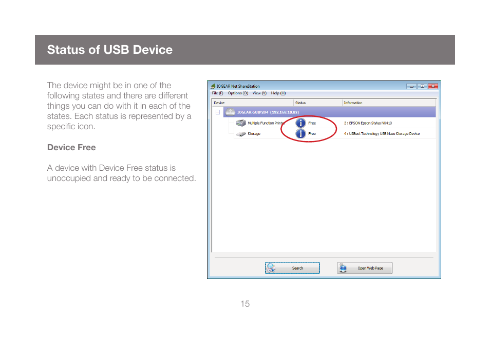 Status of usb device | IOGear GUIP204 v2 User Manual | Page 15 / 44