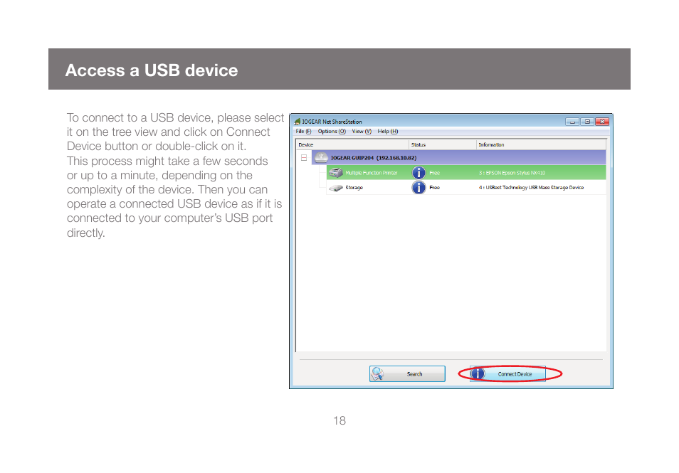 Access a usb device | IOGear GUIP204 v2 User Manual | Page 18 / 44