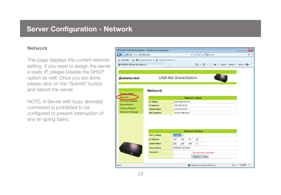 Server configuration - network | IOGear GUIP204 v2 User Manual | Page 23 / 44
