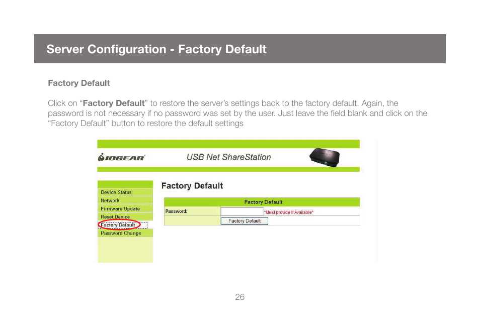 Server configuration - factory default | IOGear GUIP204 v2 User Manual | Page 26 / 44