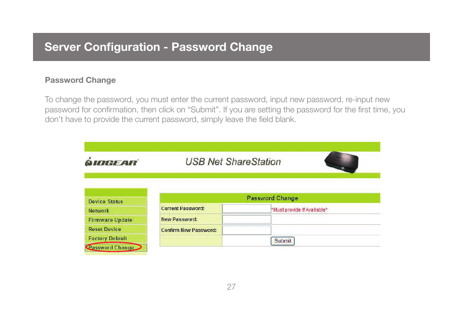 Server configuration - password change | IOGear GUIP204 v2 User Manual | Page 27 / 44