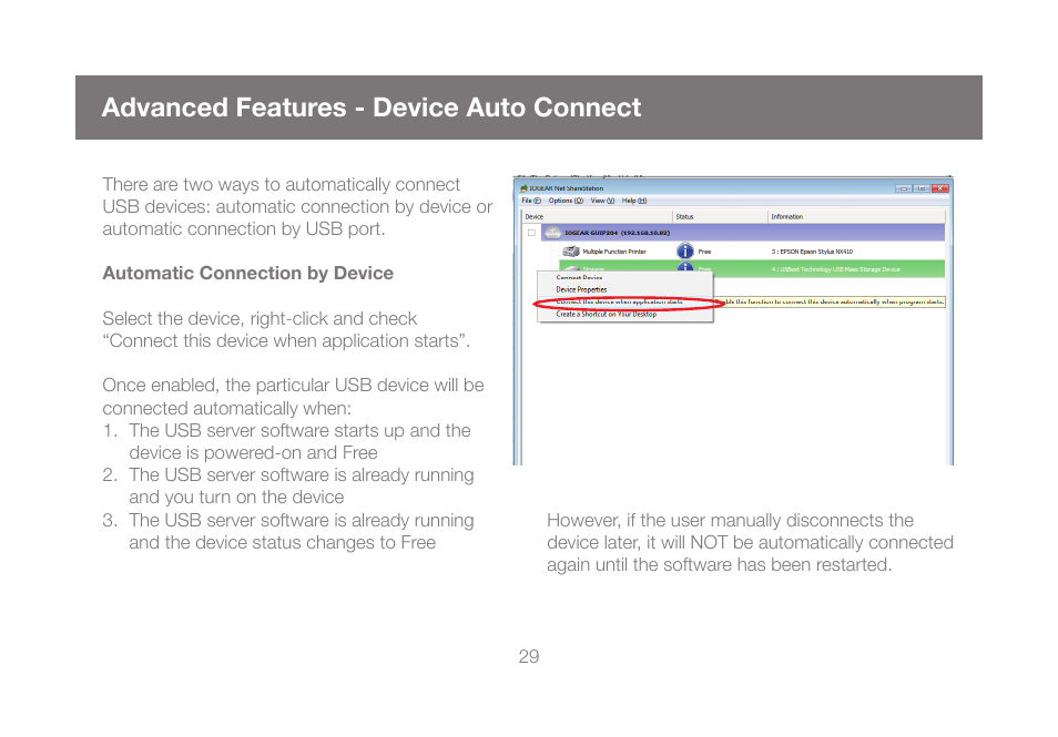 Advanced features - device auto connect | IOGear GUIP204 v2 User Manual | Page 29 / 44