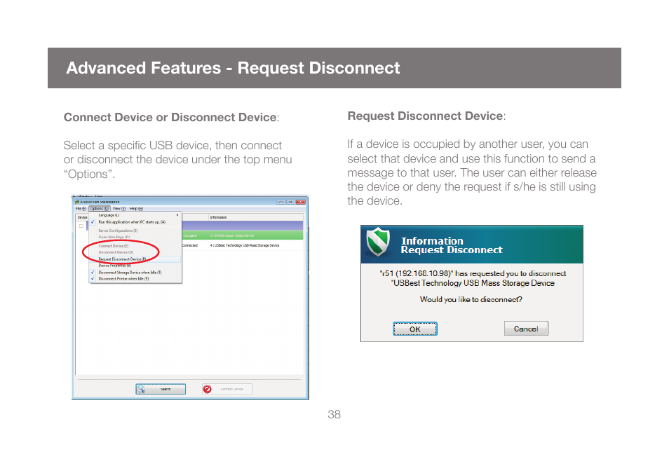 Advanced features - request disconnect | IOGear GUIP204 v2 User Manual | Page 38 / 44
