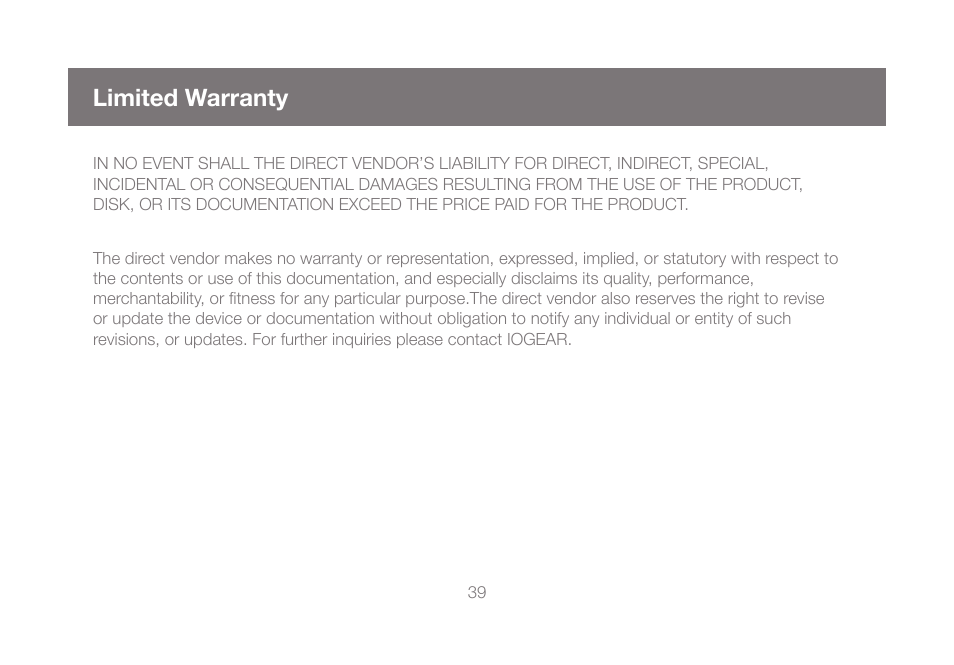 Limited warranty | IOGear GUIP204 v2 User Manual | Page 39 / 44