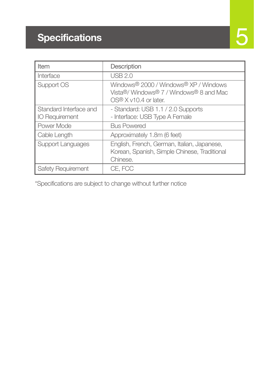 Specifications | IOGear GUN262WE User Manual | Page 6 / 8