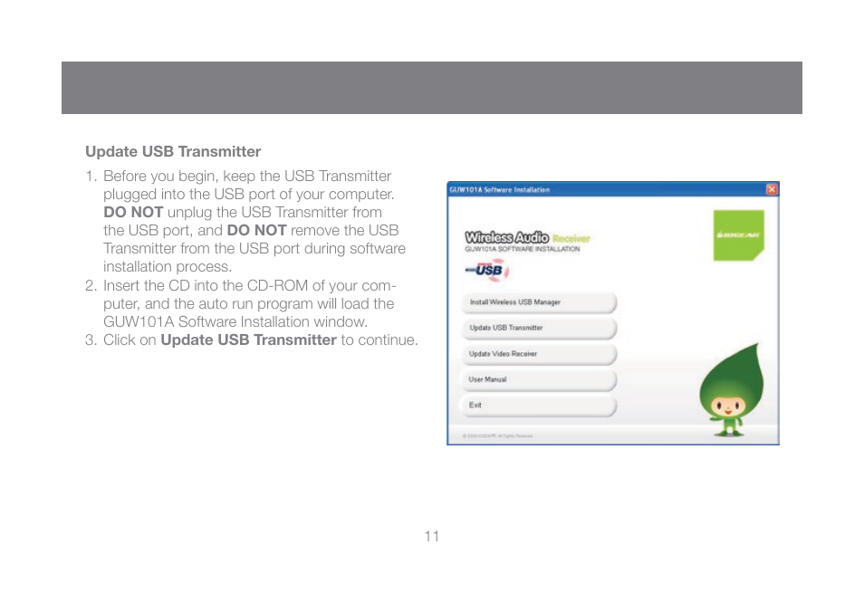 Update usb transmitter | IOGear GUW101A User Manual | Page 11 / 72