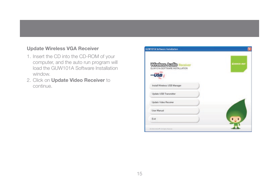 Update wireless vga receiver | IOGear GUW101A User Manual | Page 15 / 72