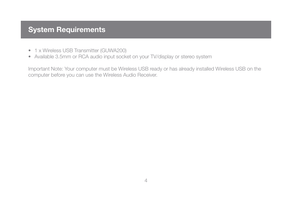 System requirements | IOGear GUW101A User Manual | Page 4 / 72