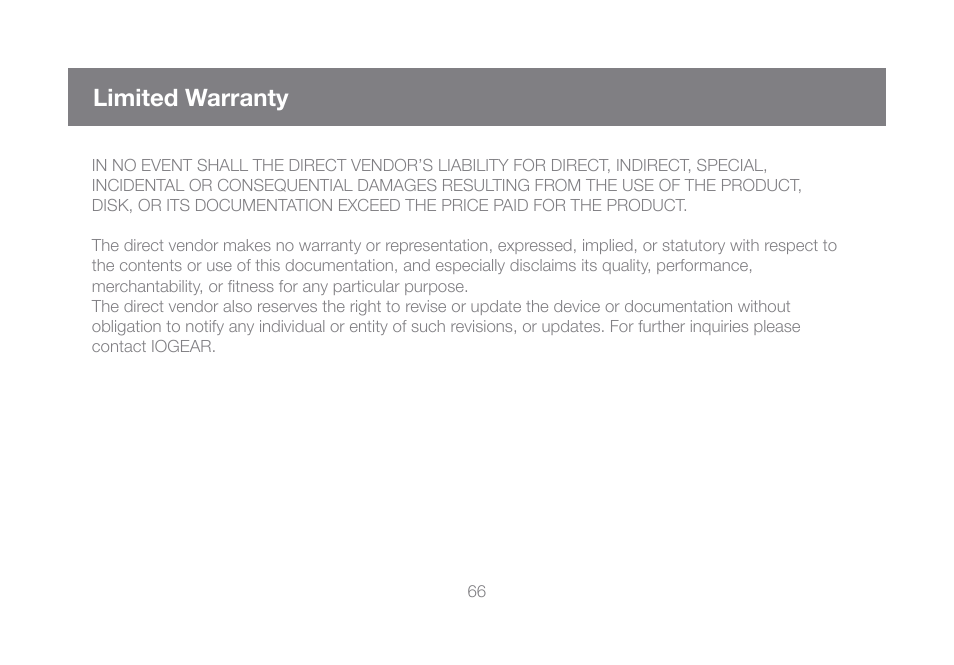 Limited warranty | IOGear GUW101A User Manual | Page 66 / 72
