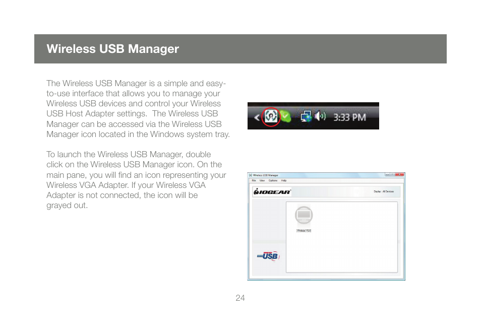 Wireless usb manager | IOGear GUW2015VKIT User Manual | Page 24 / 44