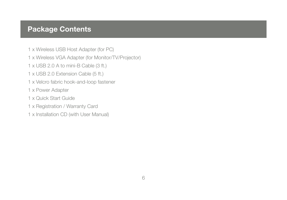 Package contents | IOGear GUW2015VKIT User Manual | Page 6 / 44