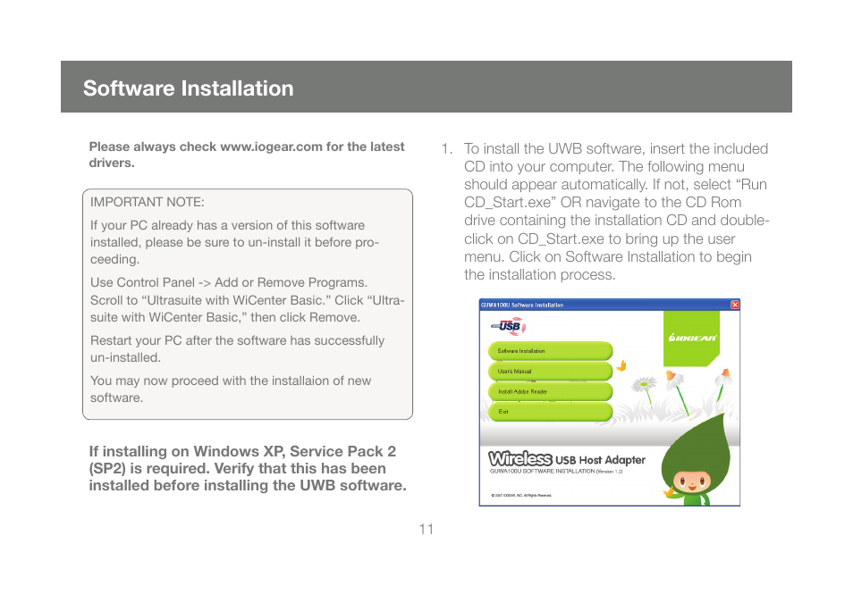 Software installation | IOGear GUWA100U User Manual | Page 11 / 31