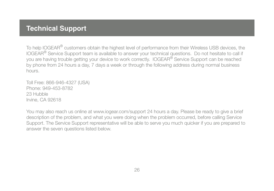 Technical support | IOGear GUWA100U User Manual | Page 26 / 31