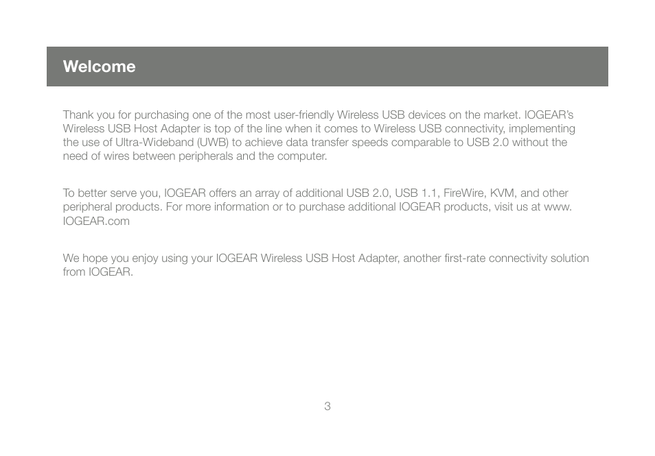 Welcome | IOGear GUWA100U User Manual | Page 3 / 31