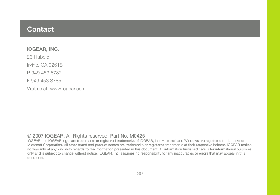 Contact | IOGear GUWA100U User Manual | Page 30 / 31