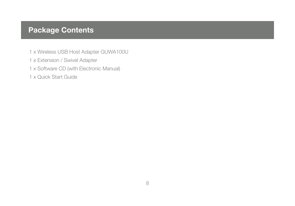 Package contents | IOGear GUWA100U User Manual | Page 8 / 31